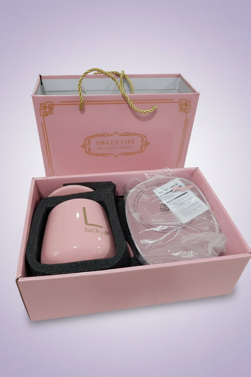 Elegant Pink Ceramic Mug Gift Set – Luxury Coffee Cup with Lid and Spoon