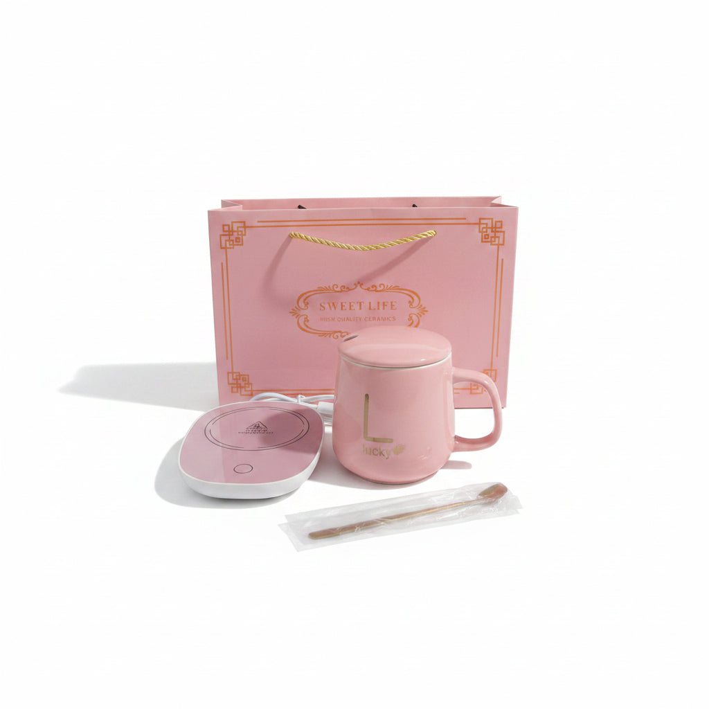 Elegant Pink Ceramic Mug Gift Set – Luxury Coffee Cup with Lid and Spoon