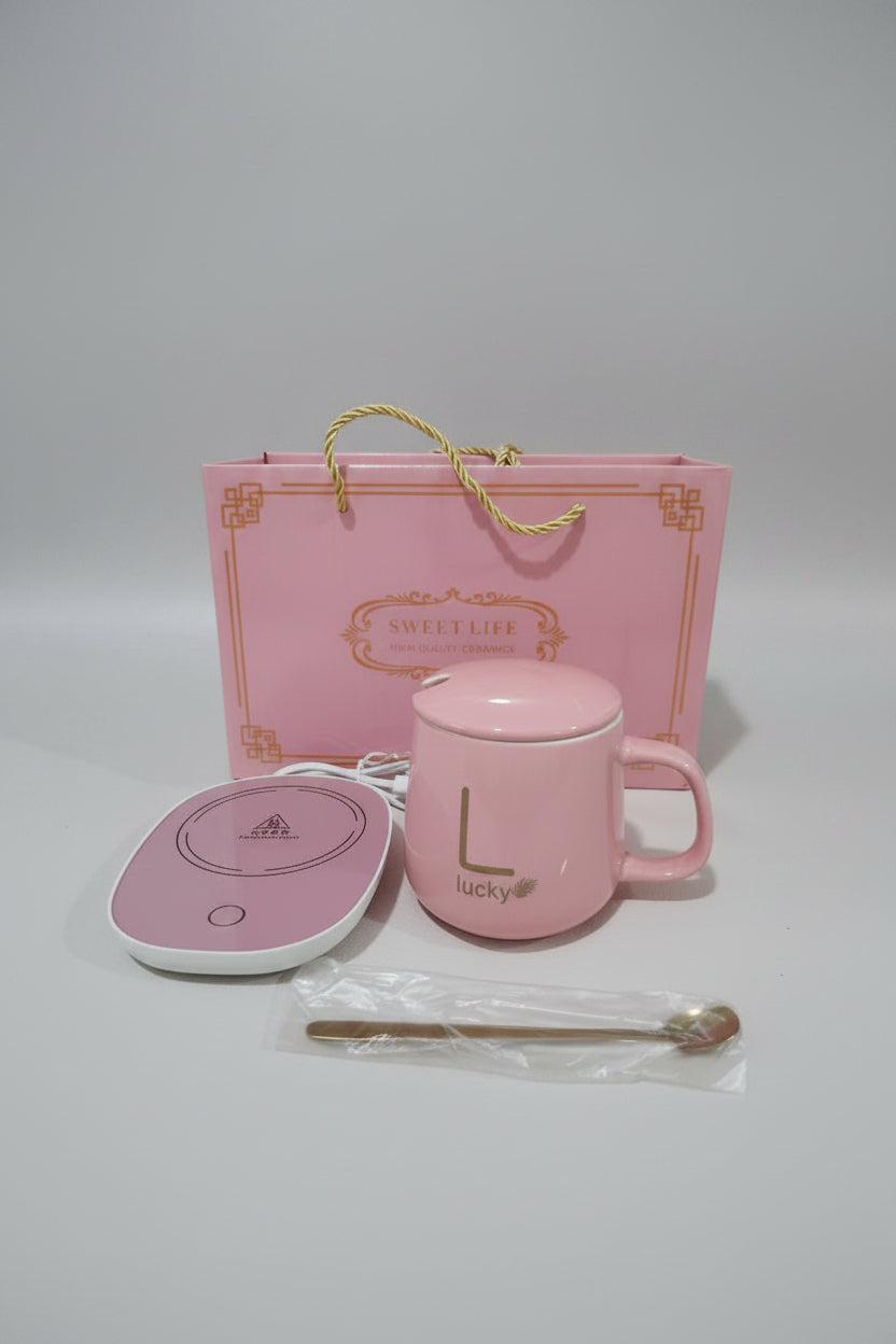Elegant Pink Ceramic Mug Gift Set – Luxury Coffee Cup with Lid and Spoon
