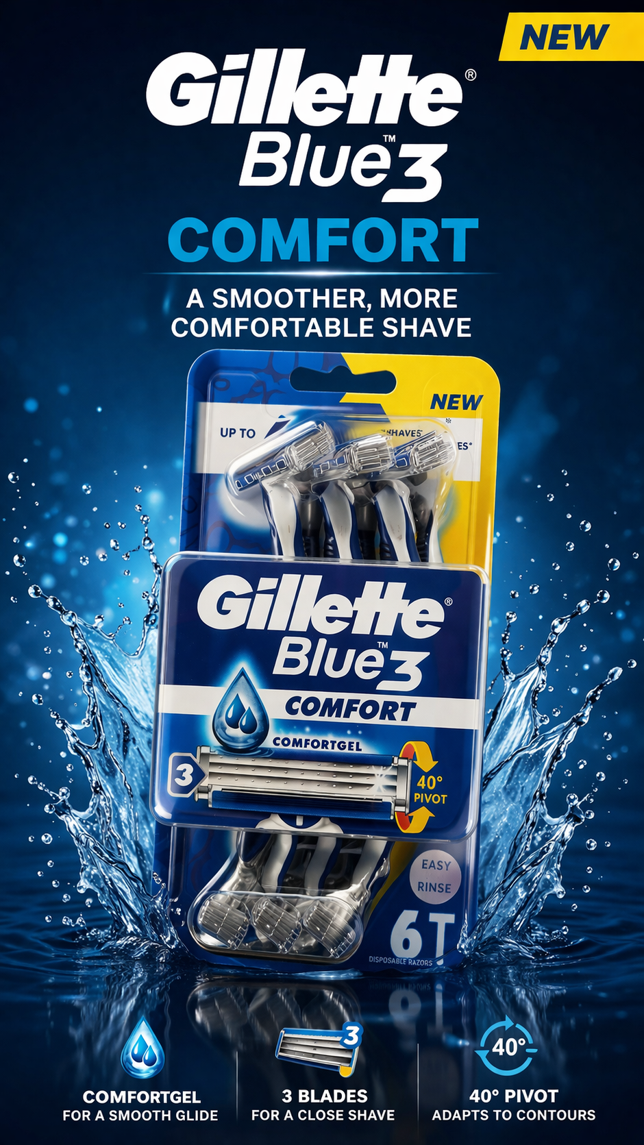 The Gillette blue3 comfort Disposable Razor.