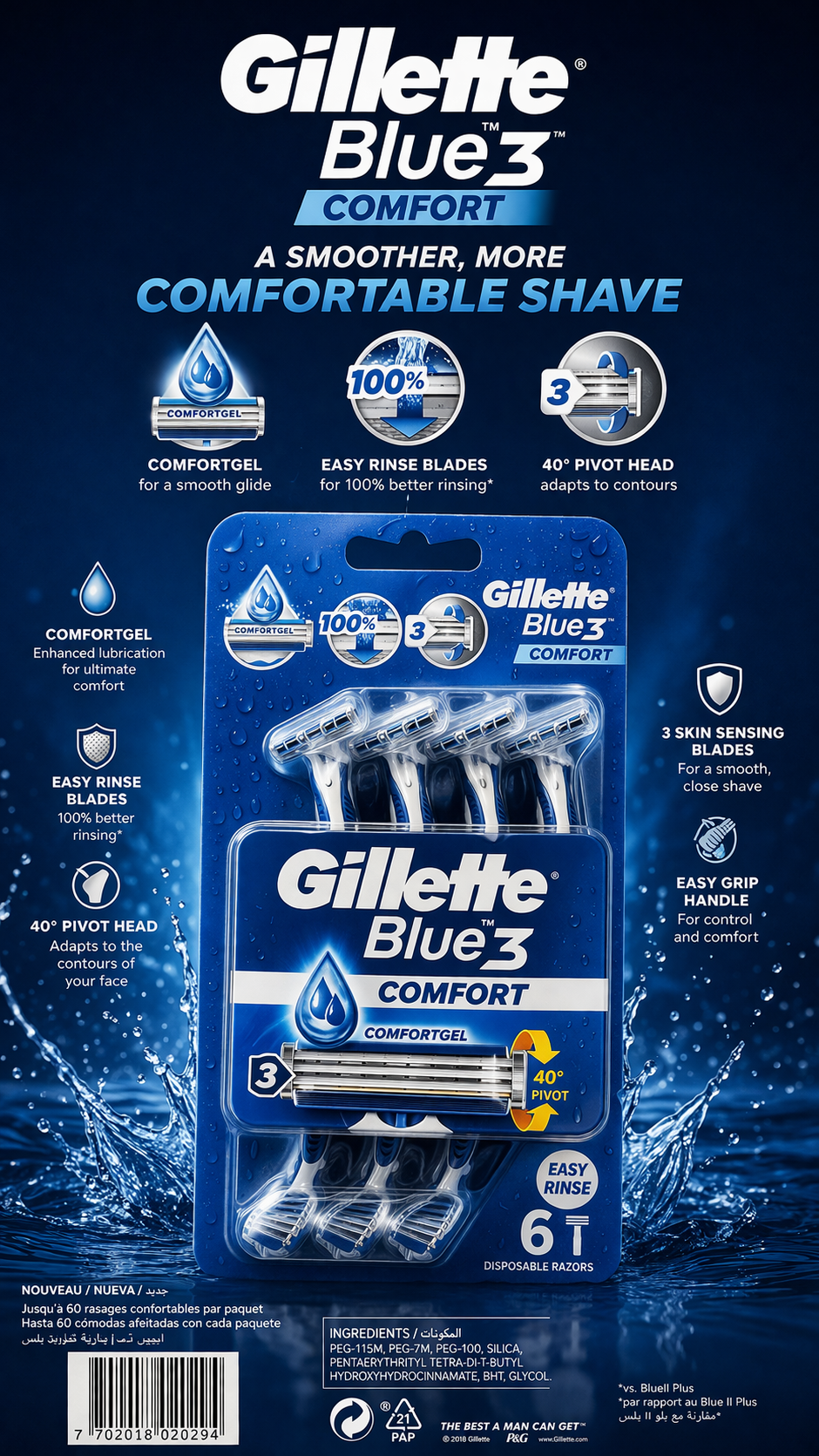 The Gillette blue3 comfort Disposable Razor.